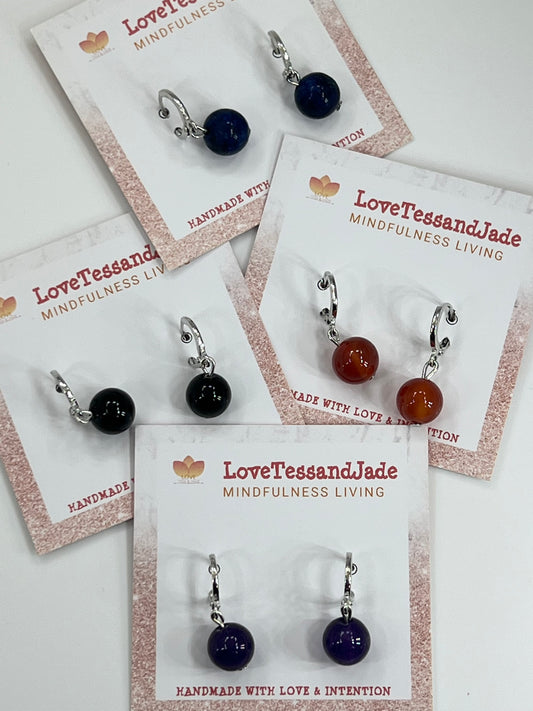 Minimalist | Natural | Carnelian | Amethyst | Lapis Lazuli | Onyx | Healing Crystals | 10mm | Dangling | Earrings