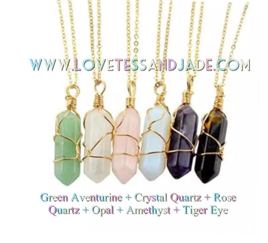 Crystal | Wire Wrapped | Natural | Point | Amethyst | Rose Quartz | Opalite | Green Aventurine | Tiger Eye | Crystal Quartz